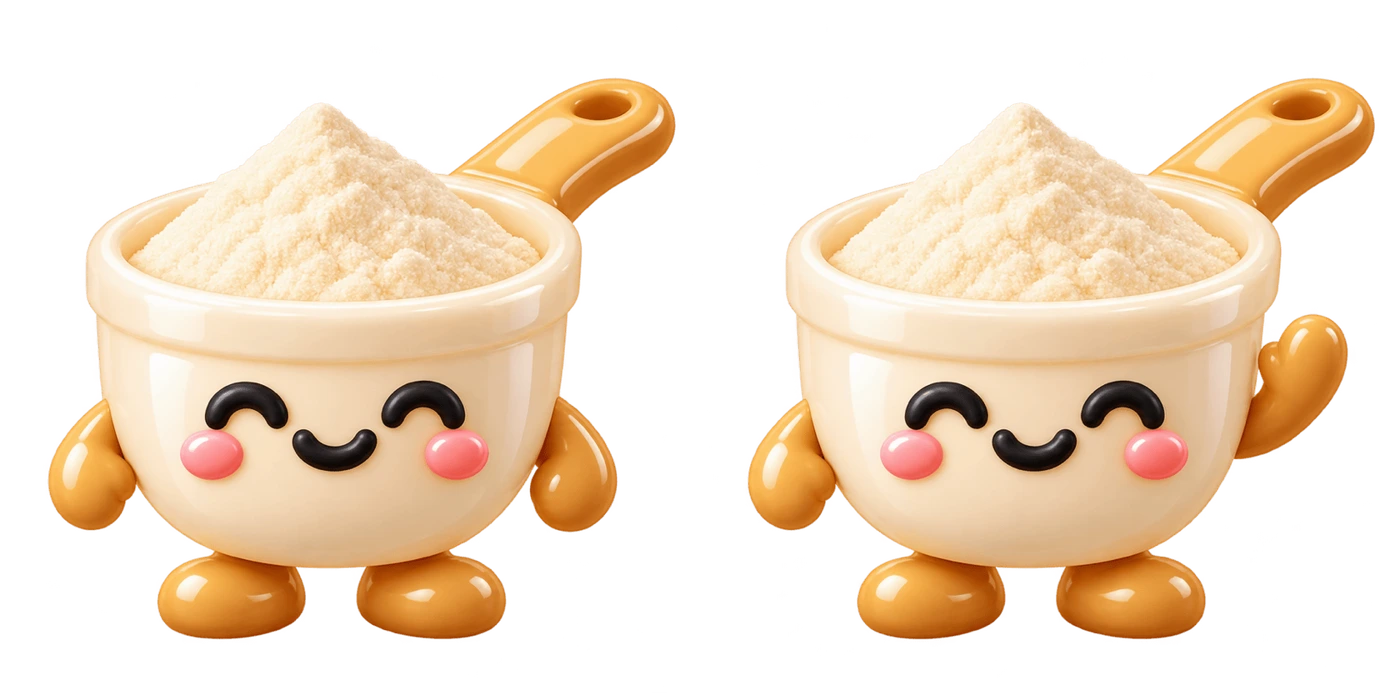 Scoop, a smiling cream measuring scoop with a golden handle, waving hello